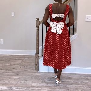 Vintage 1980s Does 50s Open Bow Back A-Line Midi Dress